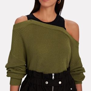 Veronica Beard ‘Prescott’ Off The Shoulder Knit Sweater in Olive/Black Size M